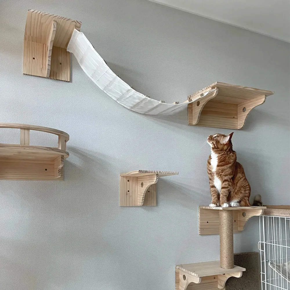 Cat Climbing Shelves Wall Mounted Cat Tree Sisal Scratching Post Cats Hammock House Jumping Platform Rope Ladder Pet Furniture