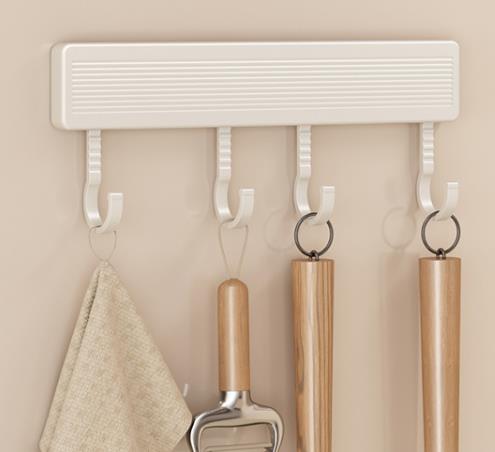 Hooks Kitchen Hook Rack Wall Mounted Hangers Rack Spoon Shovel Chopping Board Organizer Kitchen Accessories Movable Row Hook: light green