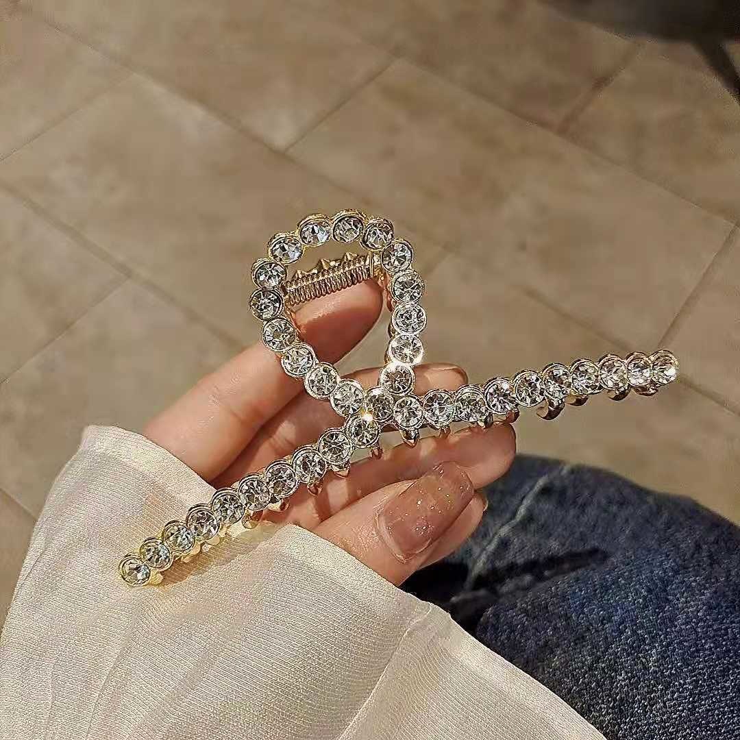 Pinzas para el pelo con borla de cristal y diamantes de imitación para mujer y niña, horquillas geométricas de Metal para el pelo, accesorios para el cabello: Latón Plateado