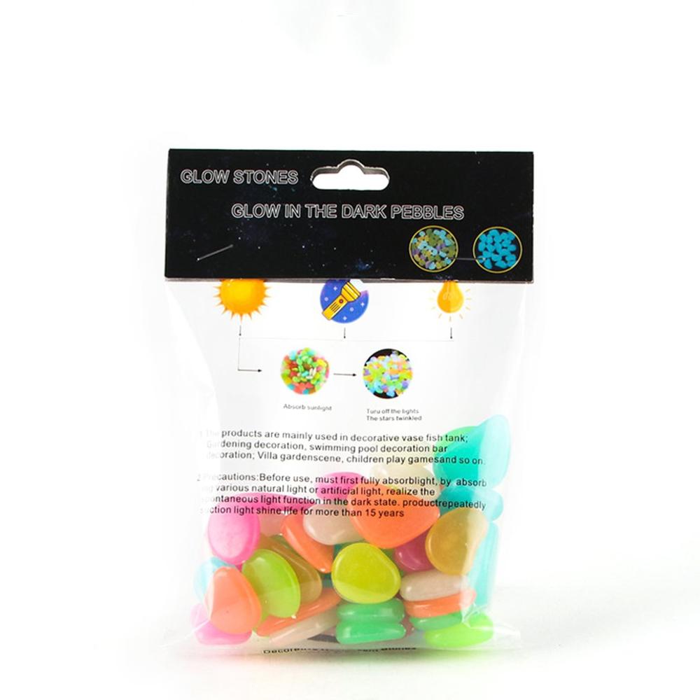 50 pçs cor artificial luminosa pedra fluorescente pedra brilhante inglês completo saco embalagem tanque de peixes paisagismo: mixed color
