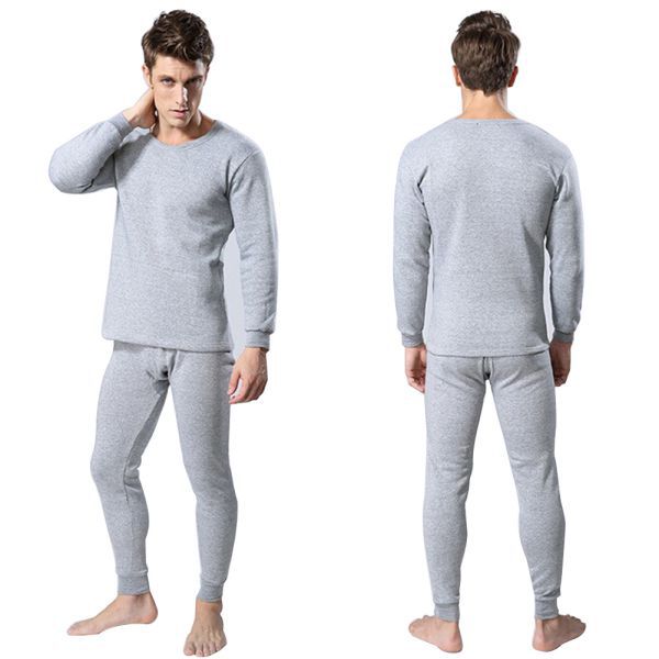 Winter Warm Long Johns Set Men Cotton Thermal Underwear Sets Tops Bottom Wear 3 Colors Feme: Light Gray / XL