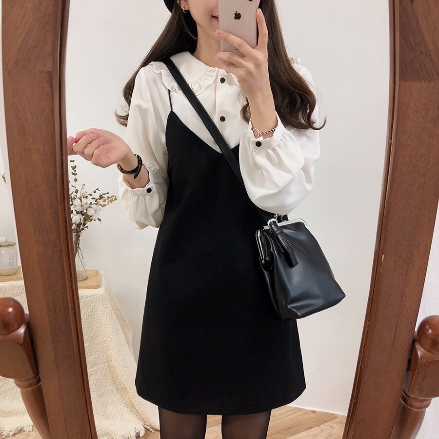 S XL Spring summer 2 piece suit Sleeveless black Vintage Women Dresses Female Girls Dress suits V neck Robe Femme Vestido