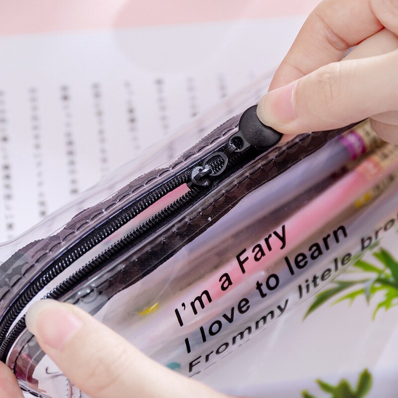 Estuche escolar transparente con forma de corazón Kawaii, estuche de lápices grande de PVC, estuche de bolígrafo transparente para niñas y niños, papelería coreana