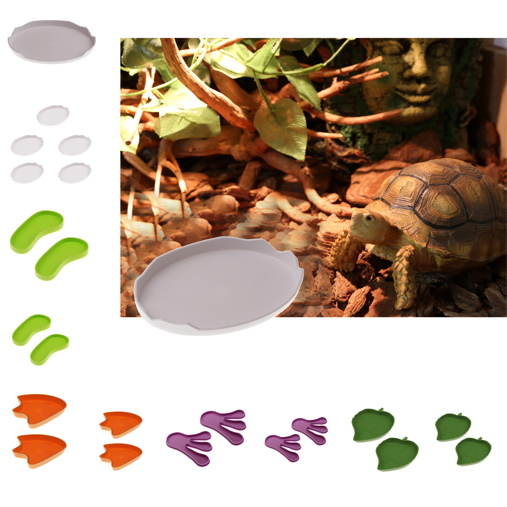1/2/5 pak krybdyr vand mad fad skål plast gekko måltid orm foder blad form fodaftryk små kæledyr mini hjørne foderskål