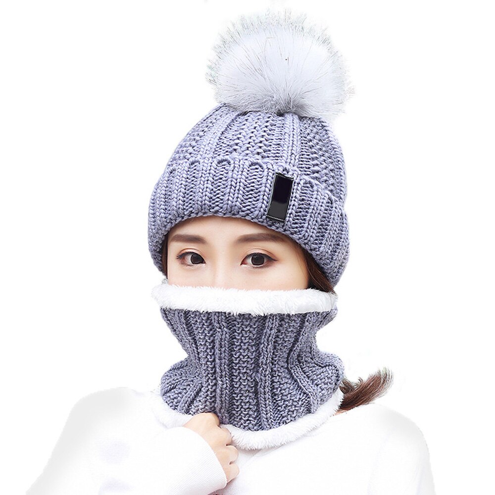 Set Cappello Sciarpa - Set 2 Pezzi Berretto Lana Lavorata a Maglia con Pompon - Fodera in Pile per Attività all'Aperto: Grigio