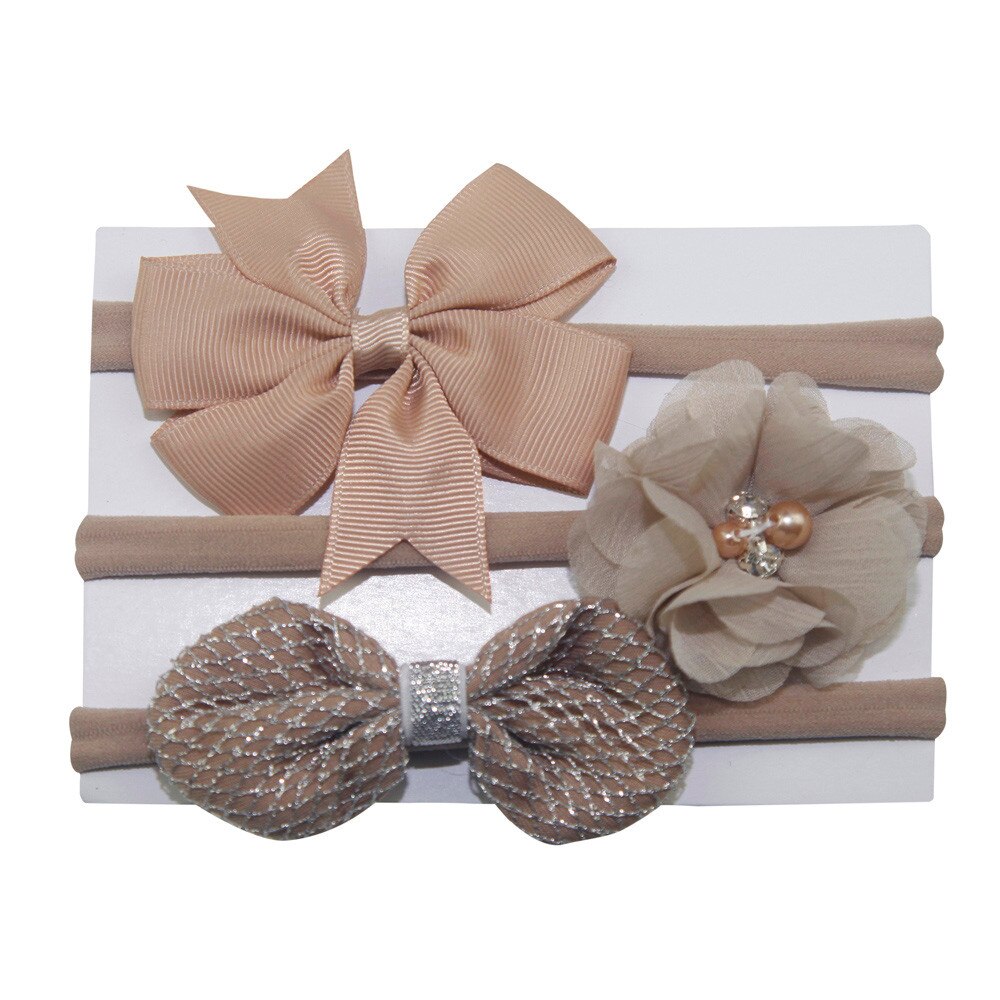 3Stck freundlicher Elastische Blumen- Stirnband Perle Haar Mädchen Baby Bowknot Haarband einstellen prinzessin kleid zubehör Повязки Для Волос: B