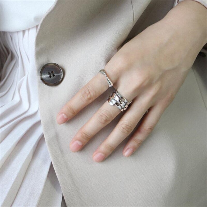 Nouvelle atmosphère créative printemps 925 bijoux en argent Sterling brillant multicouche enroulement irrégulier ouverture anneaux SR509