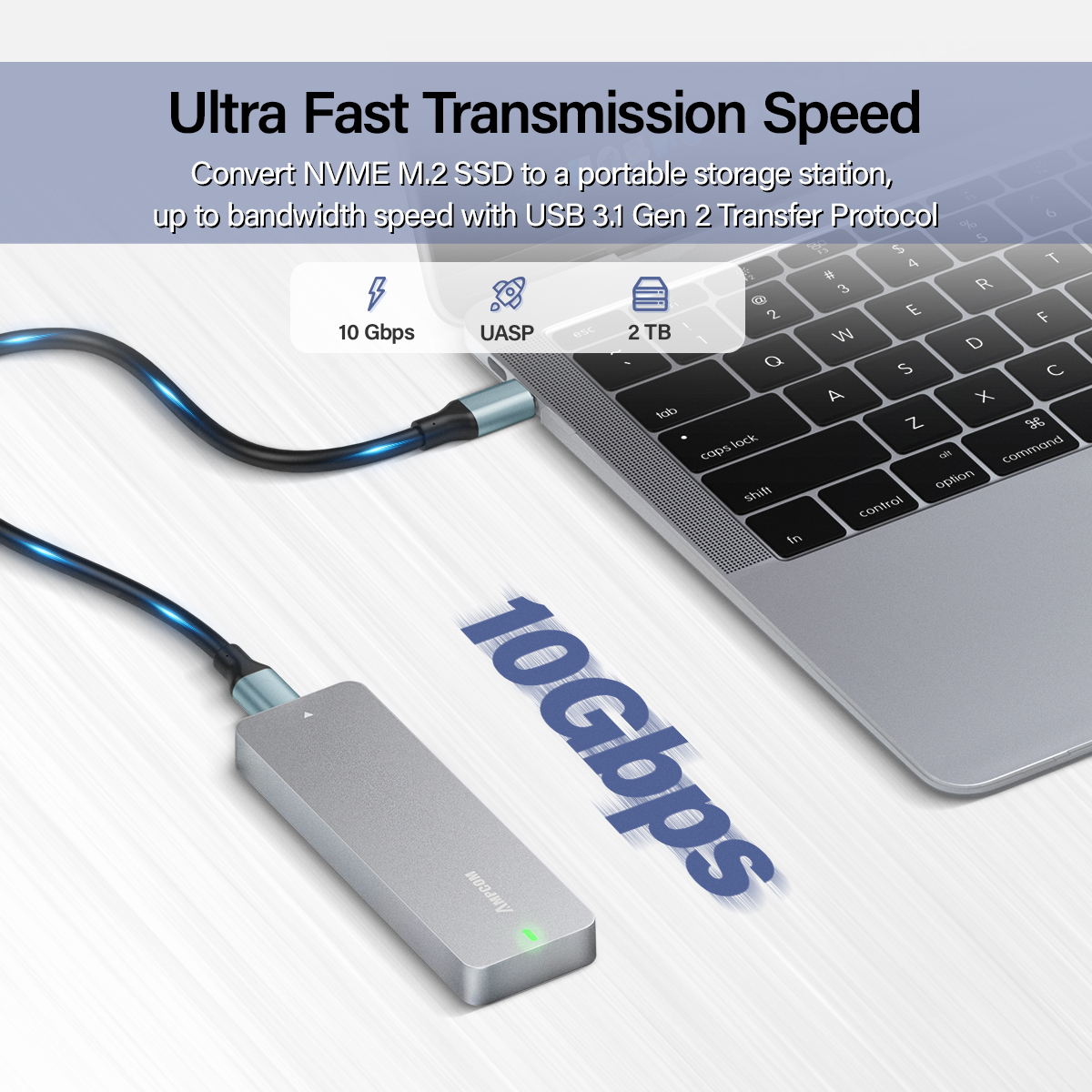 AMPCOM M.2 NVME SSD obudowa adapter,PCIe SSD (klawisz M) robić USB 3.1 rodzaj 2 zewnętrzny dysk półprzewodnikowy przypadku prędkości robić 10 gb/s