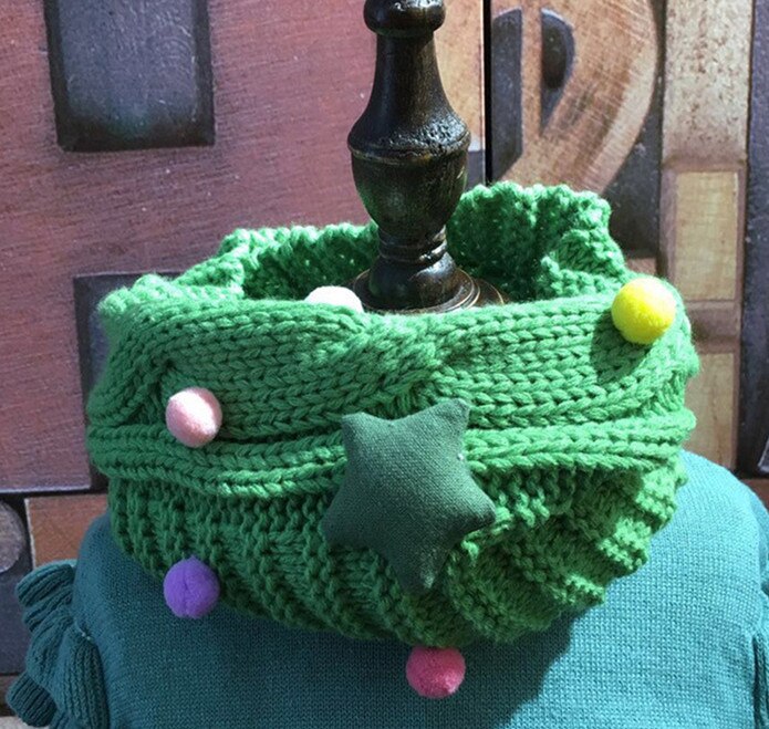 Sciarpa per bambina autunno inverno sciarpe fatte a mano a forma di stella con orso a forma di stella sciarpe per ragazzi e ragazze in lana lavorata a maglia: GREEN with star