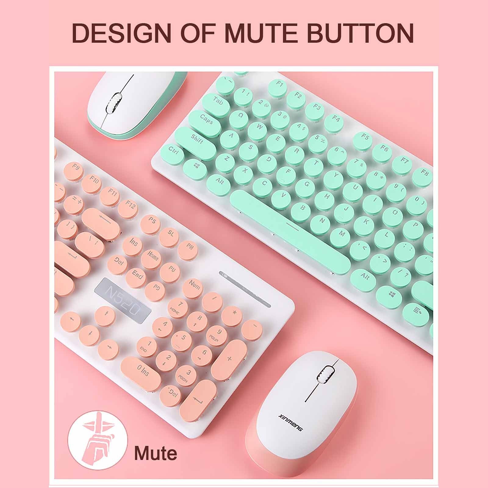 Retro Style Keyboard With Mouse Sets 2.4G Wireless Round Keycaps Mute Button Keyboard Mice For Laptop Desktop PC Computer