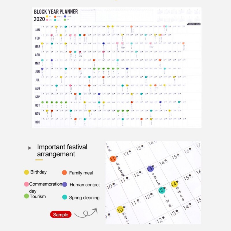 Jaar Planner Dagelijkse Plan Papier Muur Kalender Met 2 Vel Mark Stickers Voor Office School Thuis