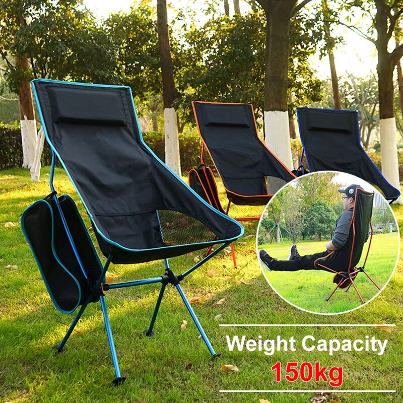 Ultralight Opvouwbare Camping Stoel Grote Maat Reis Rugleuning Seat Maan Stoelen 150Kg Max Belasting Huis Tuin Vissen Outdoor Tool