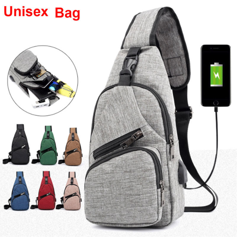 Mannen Schoudertas Sling Borst Pakken Canvas Usb Opladen Sport Crossbody Handtas