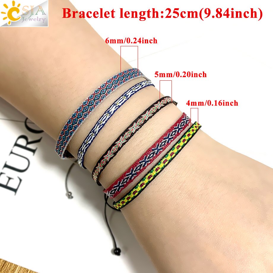 CSJA 5pcs/Lot Braided Bracelets Set Colorful Weaving Cotton Rope Chain Thread String Adjustable Cord Bracelet Boheme Femme S722