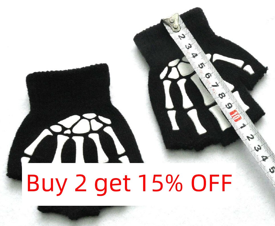 Kinderen Wanten Breien Warm Half Vingers Handschoenen Halloween Noctilucent Menselijk Skelet Hoofd Schedel Botten Lichtgevende Student Handschoen