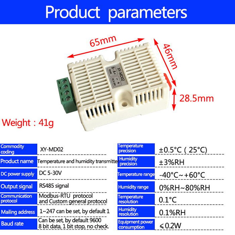 XY-MD02 Transmisor de temperatura y humedad Módulo de Sensor de detección Modbus SHT20 Sensor de temperatura RS485 señal analógica