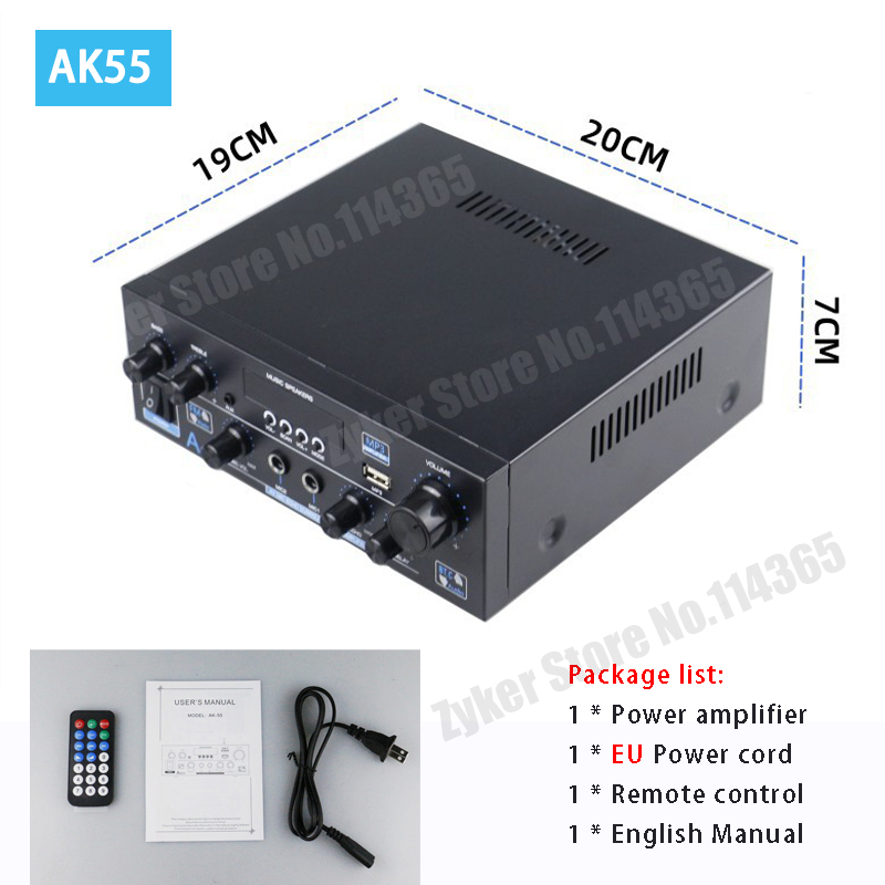AK55/AK45/AK35 Bluetooth Digital Amplifiers 2 Channel HiFi Stereo Sound amplifier for Home Car Karaoke FM USB AMP Remote Control