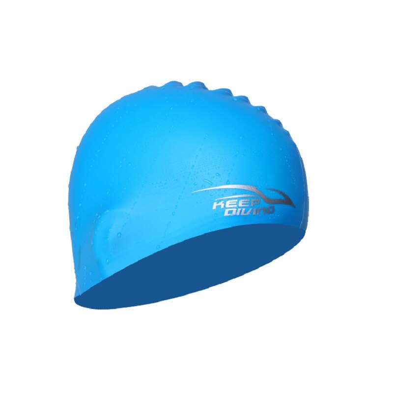 De silicona tela de poliuretano impermeable proteger las orejas Pelo Largo deportes gorro de piscina de natación de 3D forma ergonómica gorras de natación: Azul