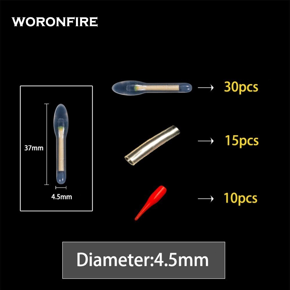 30 st /50 st 4.5*37mm fiskeflöte fluorescerande ljussticka ljus nattflöte spö ljus mörk glöd stick eldflugor för fiske: 4.5 mm 30 st