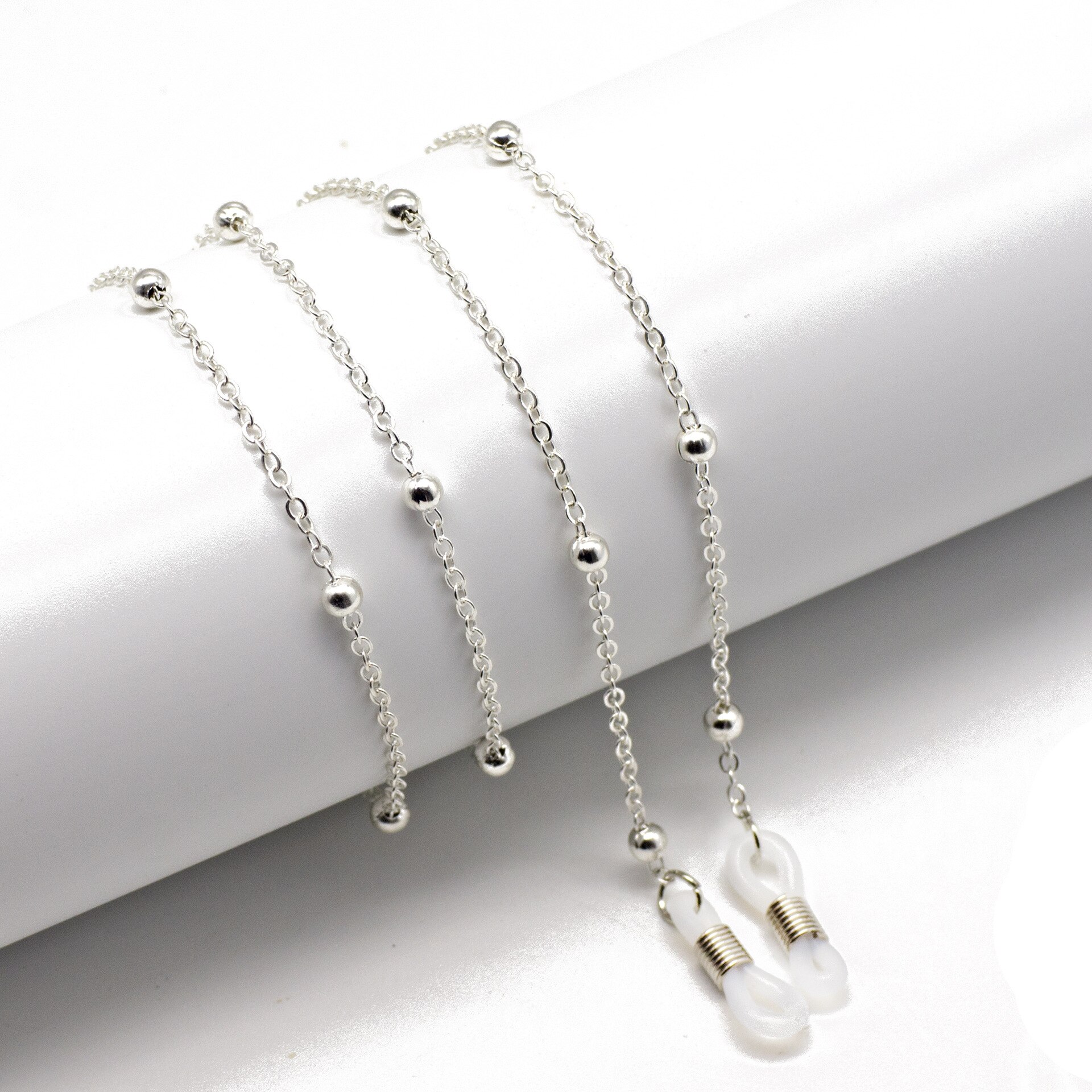 Mode Vrouwen Kralen Glazen Ketting Lanyard Zonnebril Keten Eenvoudige Kralen Glazen Ketting Lanyard Ketting Sieraden: silver color