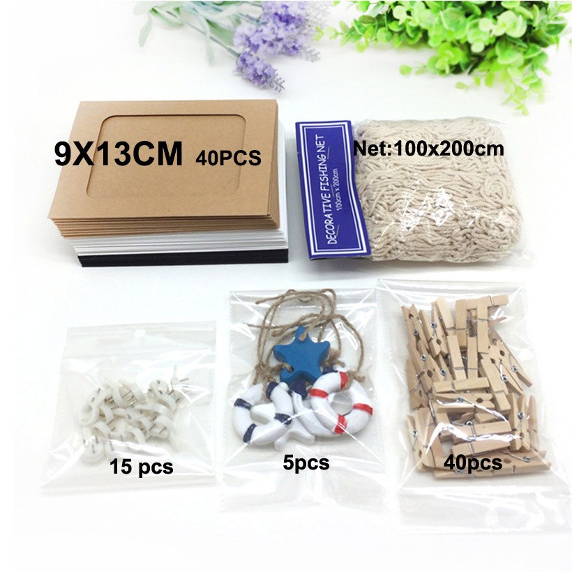 Home Net Photo Frame Wall Hanging display with 40 Clip By Fishing Net Wall Stickers Decor DIY Picture Frames Photos Wall: Photo Frame 5inch