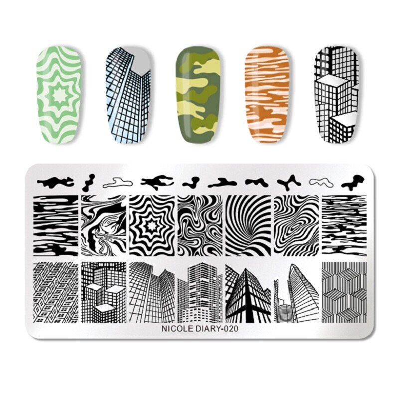 NICOLE DAGBOEK Nail Stempelen Platen Rechthoek Ronde Bloem Grid Plaid Geometrische Afbeelding Print Stencil Nail Template voor Polish Gel