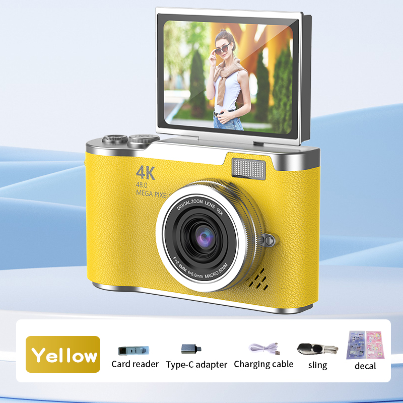 Cámara digital Grabadora de vídeo Vlog vintage con zoom digital 8X 180 ° Cámara de fotografía digital compacta Selfile con pantalla abatible para niños: Rojo /  Opción3