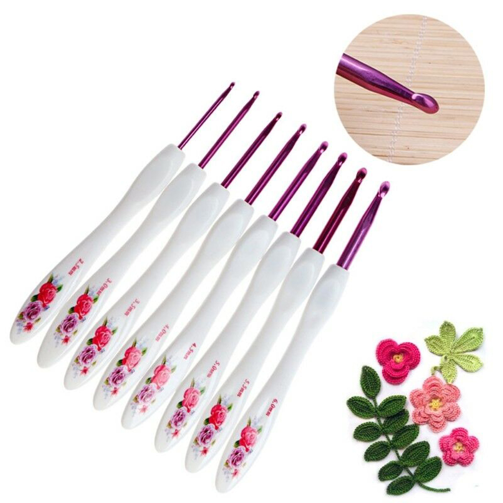 8pcs Crochet Hook 2.5/3.0/3.5/4.0/4.5/5.0/5.5/6.0mm Aluminium + Plastic Crochet Hooks Needles Knit Weave Craft Yarn Sewing Tools