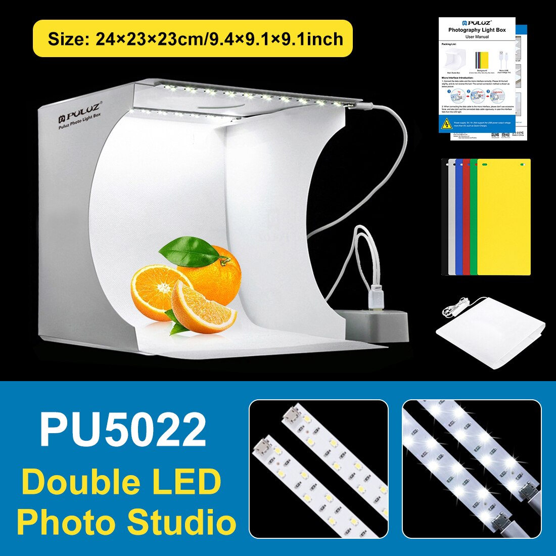 PULUZ Mini Photo LED Light Studio Box Photo Tent White Light Studio Shooting Lightbox 6 Color Backdrops Photo Tent Box Kits: 2 LED Lightbox