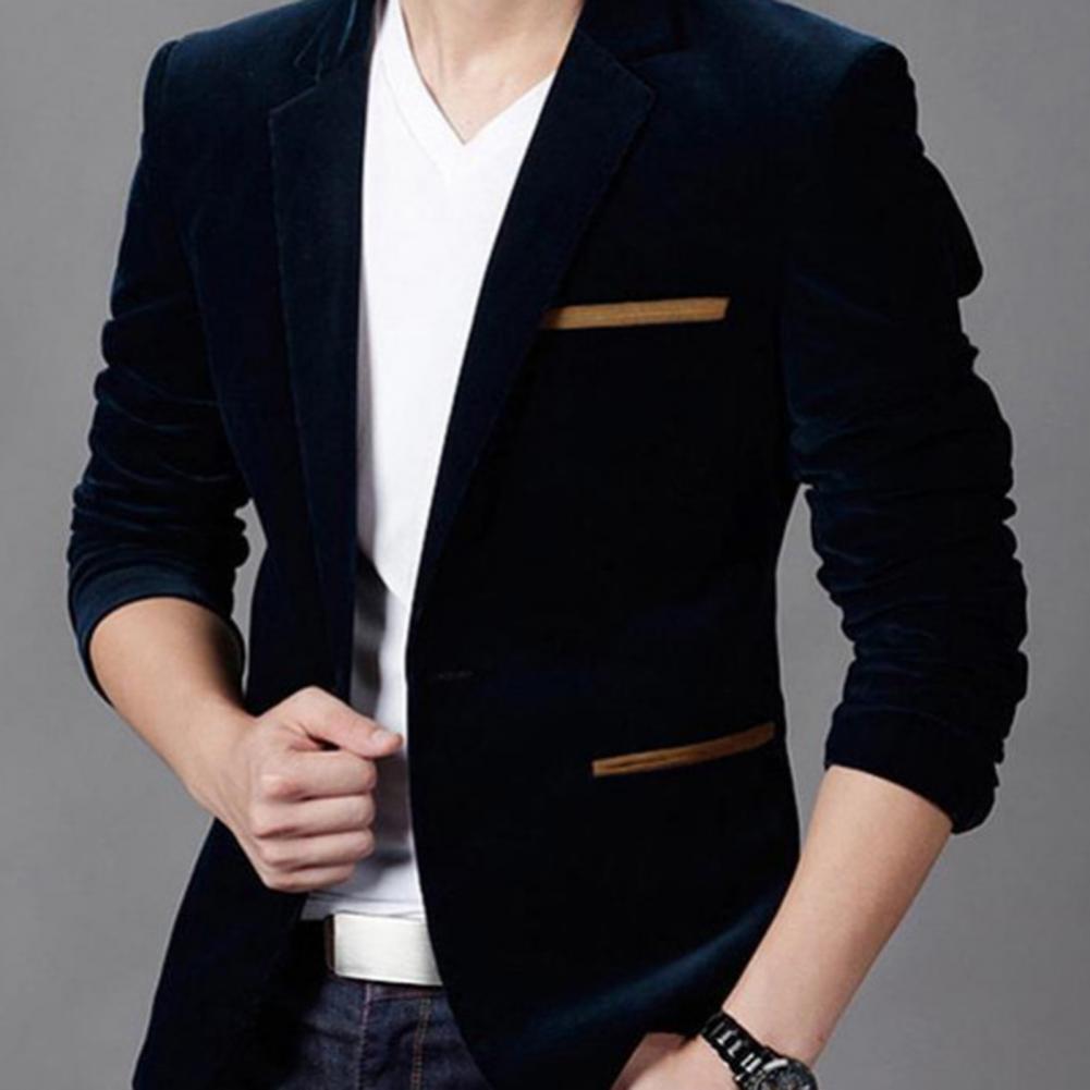Blazer en velours pour homme, costume, Version classique, col à revers, tissu pour entreprise, , veste, manteau, 3 couleurs
