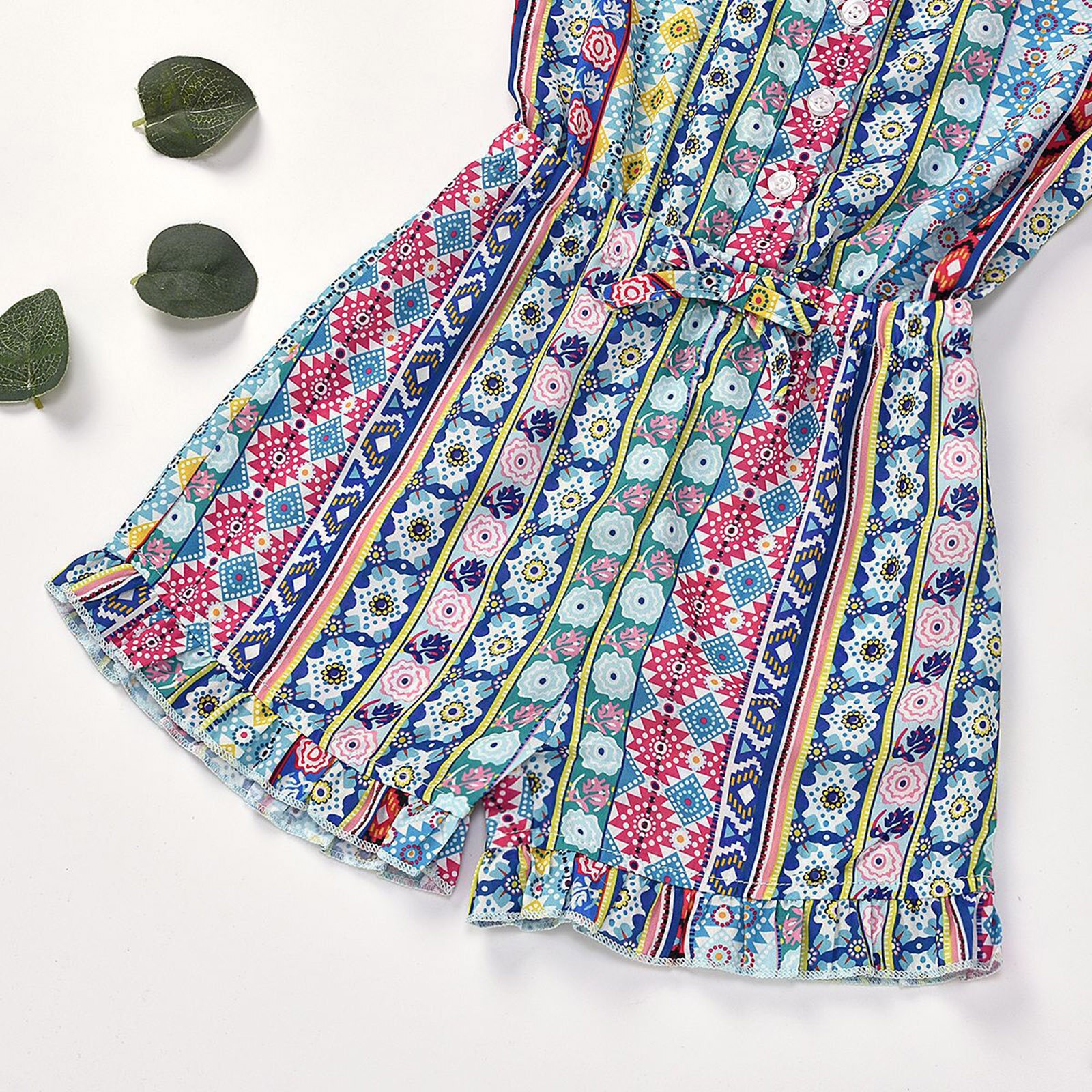 Kids Meisje Overalls Mouwloze Meisjes Romper Boho Patroon Meisjes Jumpsuit Sunsuit Bodysuit Zomer Meisjes Kleding Outfits Met Riem