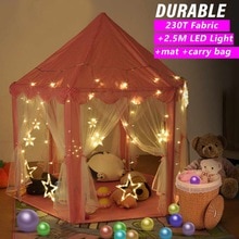 Draagbare Roze Meisjes Kasteel Speel Tent Prinses Speelhuisje Kinderen Kids Indoor Speelgoed Baby Met Ster Led Verlichting