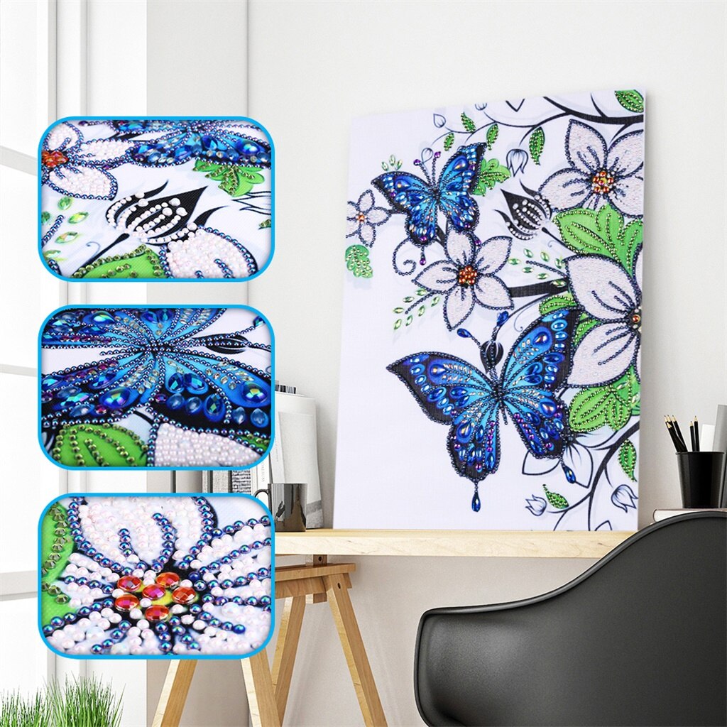 DIY 5D Special Shaped Diamond Painting Animal Flower Religious Butterfly 3D Picture Diamond Embroidery Children Christmas: butterfly flower