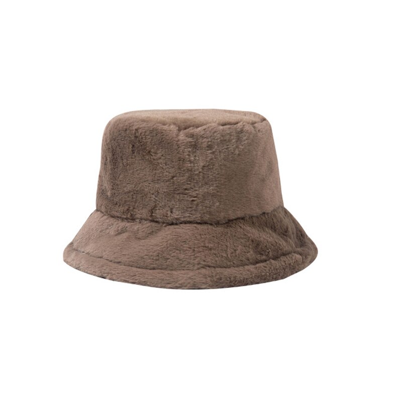 Winter Autumn Thick Warm Soft Lamb Wool Women Bucket Hat Solid Color Female Ladies Flat Top Hat Beanie Bonnet: style 2 coffee