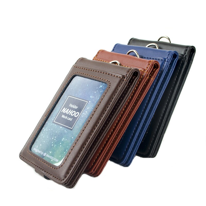 Nahoo Leather Name Badge Holders Double Transparent ID Card Holder Business Card Holder Name Tag Id Card Lanyard Retractabl