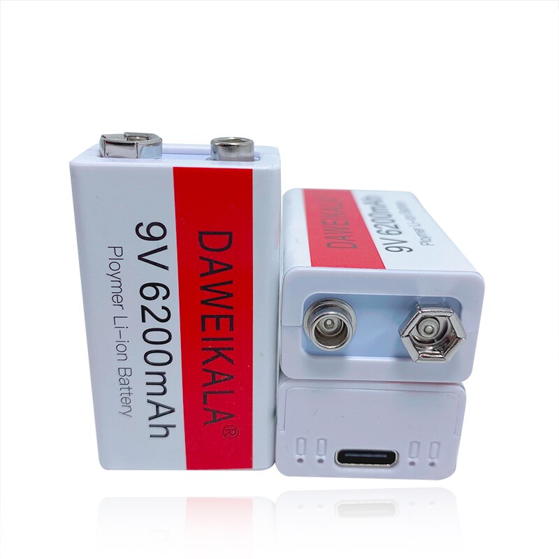 9v batteri 6200 mah li-ion laddningsbart batteri mikro usb batteri 9v litium för multimeter mikrofon leksak + usb laddningskabel