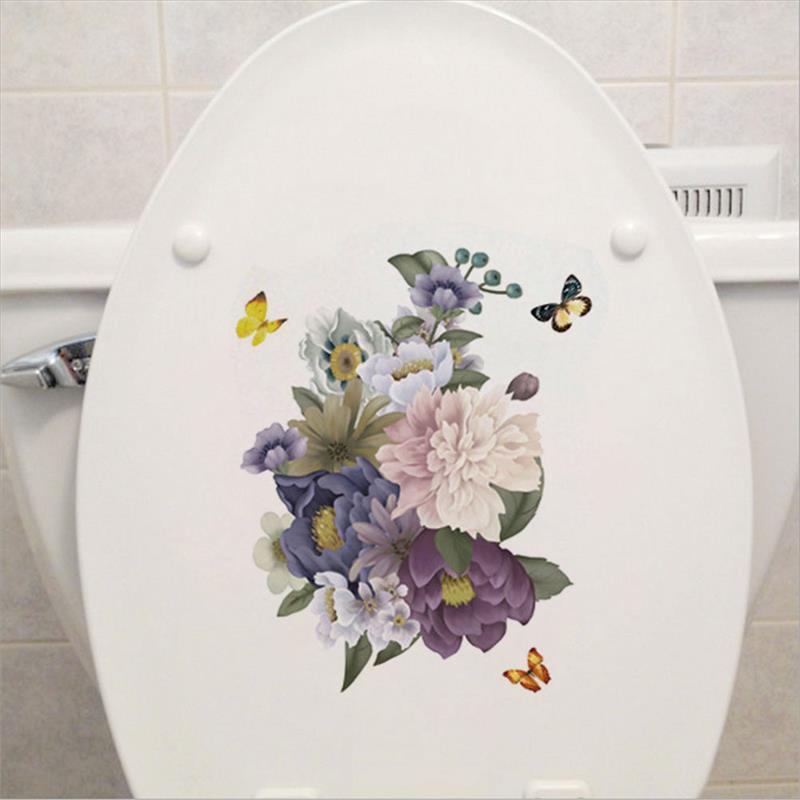 Wc Deksel Sticker Bloem Patroon Vinyl Art Waterdicht Behang Verwijderbare Badkamer Decals WC Toilette Poster
