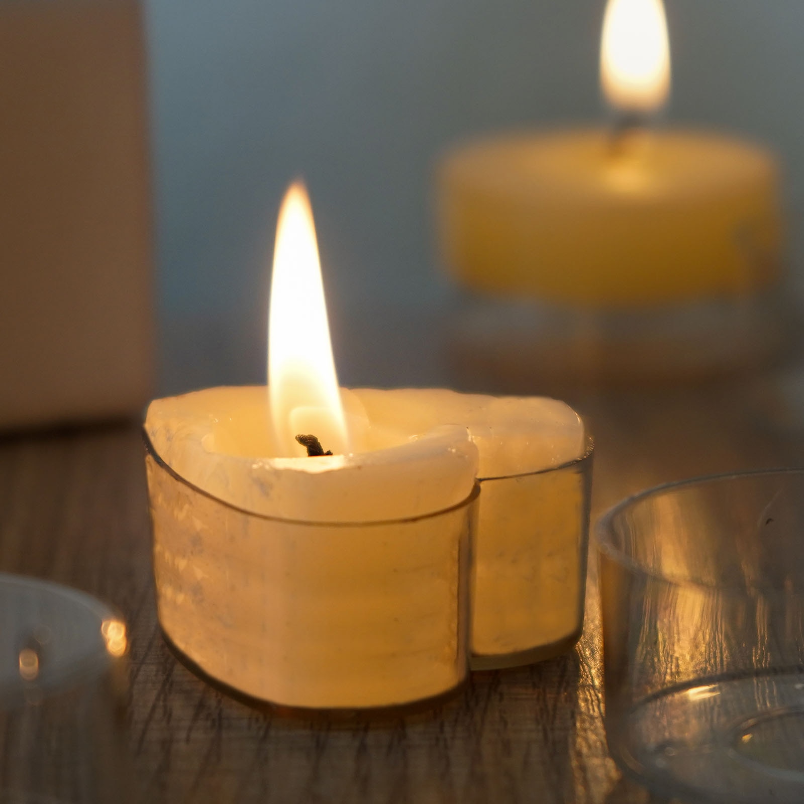 Taza de vela de té en forma de corazón/cuadrada con mecha para hacer velas para boda, religión, Día de San Valentín, decoración de cenas con velas