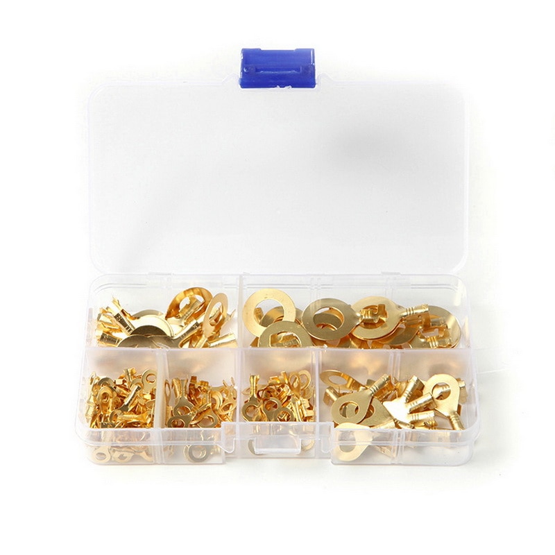 Brass Non-insulated Crimp Terminals Connectors 3.2mm-10.2mm Cable Wire Connectors Golden 150pcs / Set Wire Terminator