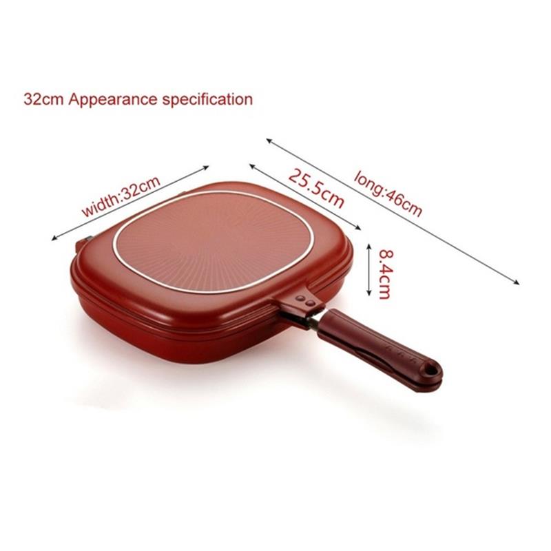 Sartén para asar a la parrilla de doble cara, forma cuadrada, antiadherente, sartén de carne, herramienta de cocina, accesorios de cocina: 32cm