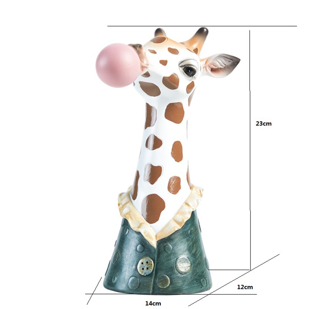 Resin Cartoon Animal Head Vase Flower Pot Bubble Gum Zebra Giraffe Panda Deer Bunny Bear Animal Crafts Decoration: Blue