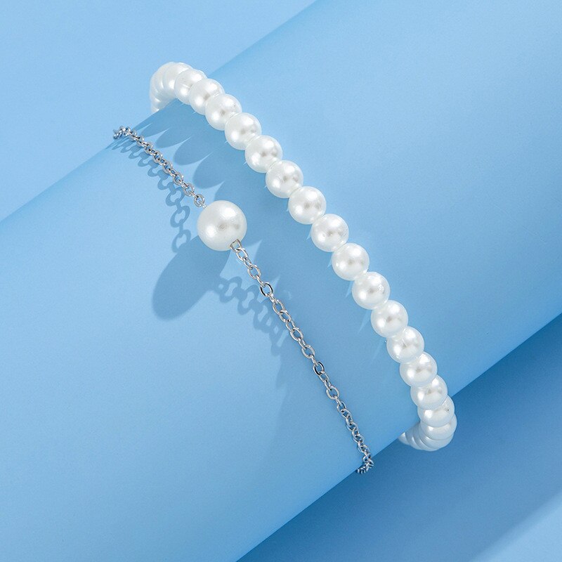 Modyle moda perla cavigliera donna braccialetto alla caviglia spiaggia imitazione perla sandalo a piedi nudi cavigliera catena gioielli piede