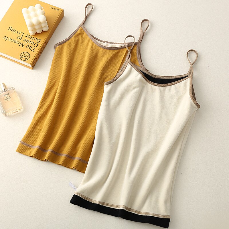 Chaleco de terciopelo con tirantes para mujer, Top corto grueso, ropa interior para chica, camiseta sin mangas para mujer