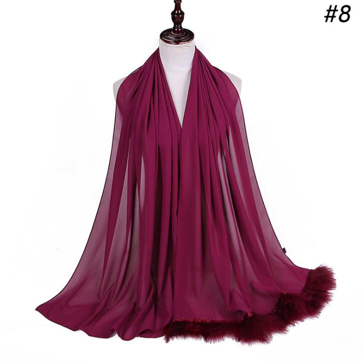Feather Chiffon Scarf Hijab Plain Bubble Chiffon Scarf Women Popular Scarves Shawl Muslim Turban 72x175cm: COLOR 8