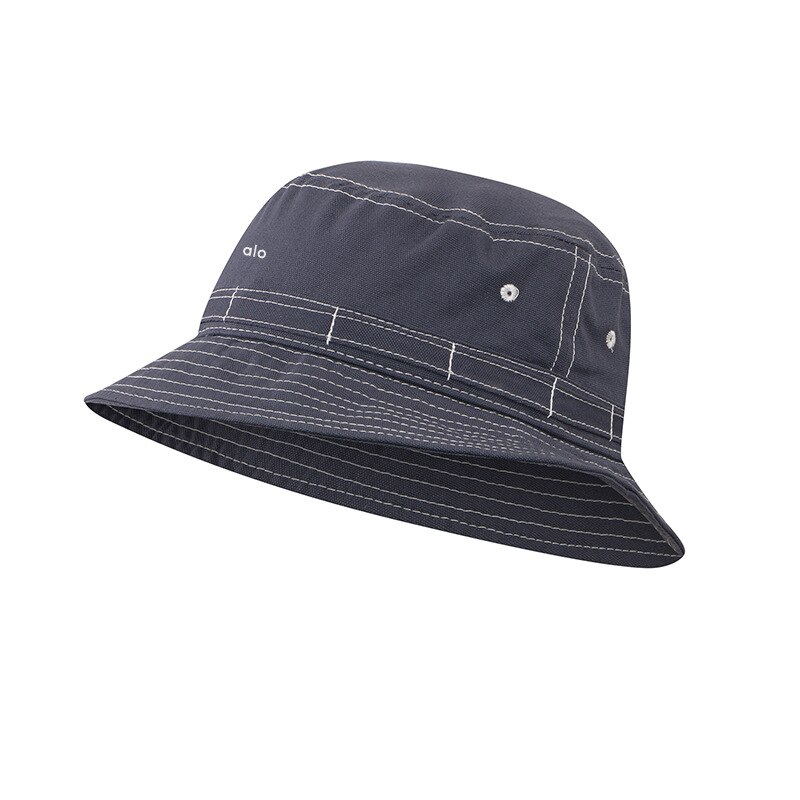 Alo Yoga Summer Fisherman Sun Hat Female Sunshade Sun Hat Tide Big Brim Pot Hat Outdoor Solid Color Canvas Uv Sun Protection Hat: Blue