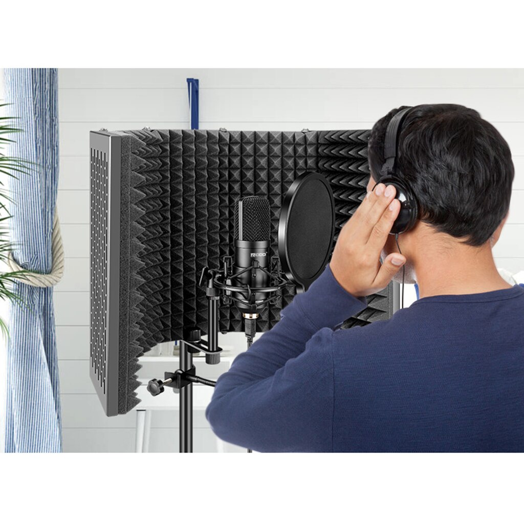 Studio Recording Mic Isolation Shield Absorbent Foam Foldable Acoustic Screen Microphone Isolation Isolator Shield
