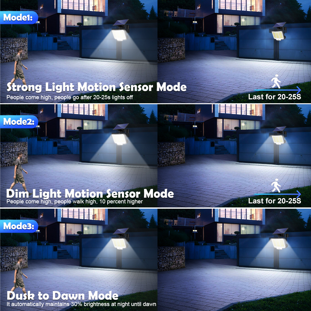 Buitenverlichting op zonne-energie, 210 led's, bewegingssensor, waterdichte wandlamp op zonne-energie, tuinhek, 3 standen.