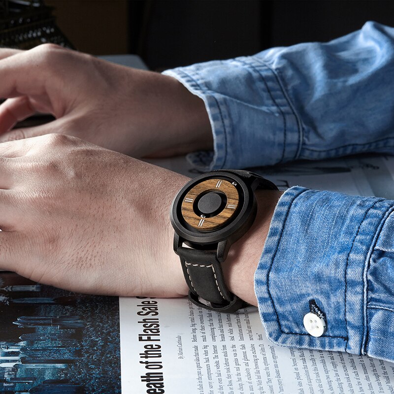 Casual Hout Horloges Mannen Houten Dial Mens Casual Quartz Horloge Creatieve Stijl Magnetische Bal Band Band Cool Horloges