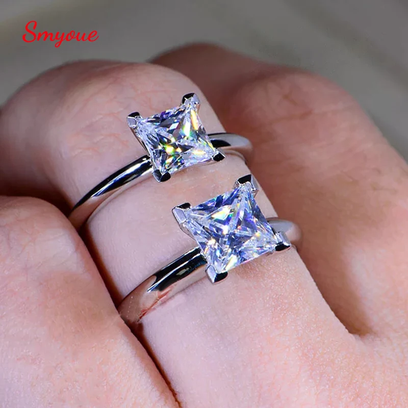 Gecertificeerde prinses geslepen Moissanite verlovingsring 1CT 2CT kleurloze VVS diamanten bruidsvoorstelringen sterling zilveren trouwring