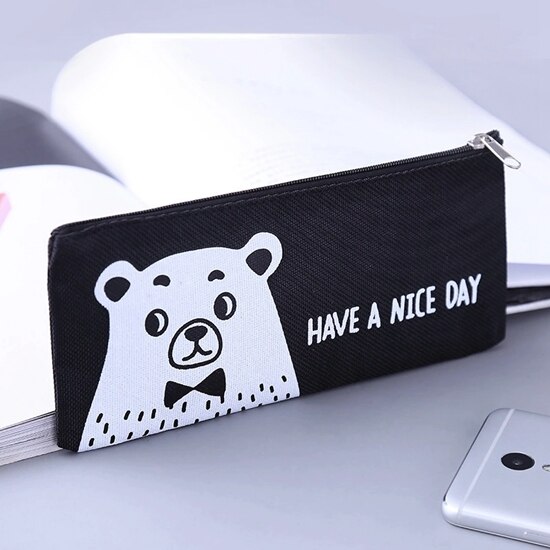 Canvas Pencil Case for School Cute Pen Bag Simple Striped Grid Pencilcase Pen Box Stationery Pouch School Office Supplies: 6